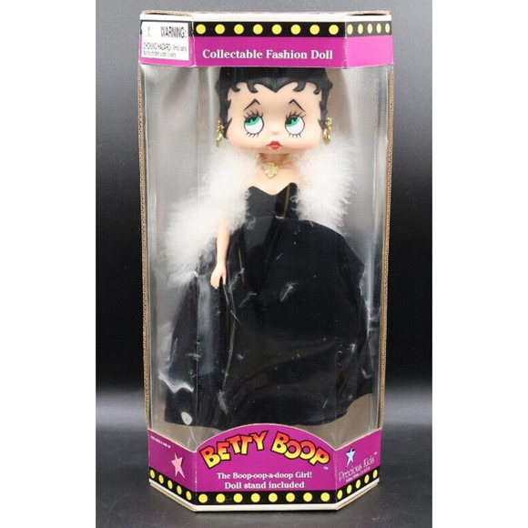 Betty Boop Collectible Fashion Doll in Long Black Dress w/White Fur Stole, 1998 Betty Boop Collectible Fashion Doll in Long Black Dress w/White Fur Stole, 1998